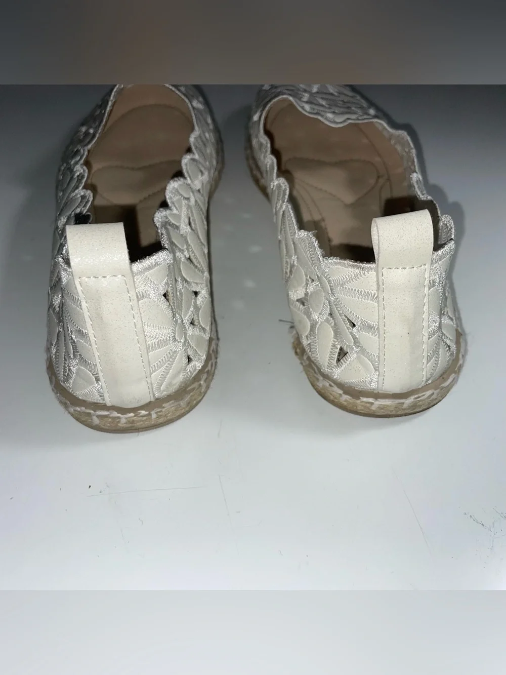 Pearl Floral Lace Espadrille Flats Wide Width 9W Comfortable Slip-On Shoes
